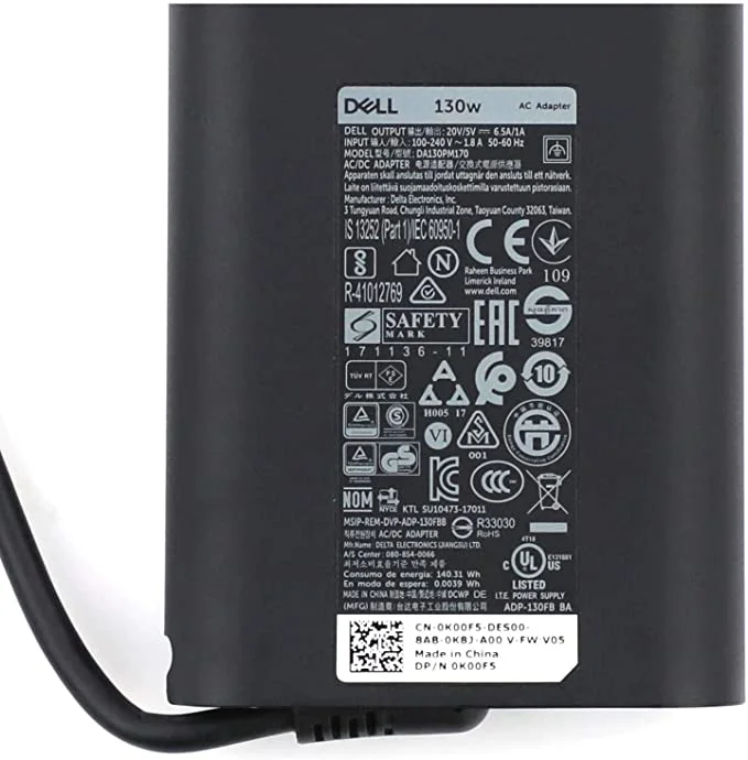 Dell 130W USB Type C AC Adapter for Dell XPS 15 2-in-1 9575, Compatible with P/N: 0K00F5, K00F5 DA130PM170 HA130PM170 0M0H25 M0H25
